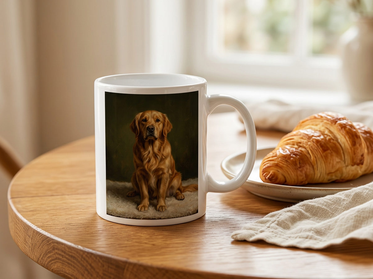 Personalised Ceramic Mug shown with our demo portrait